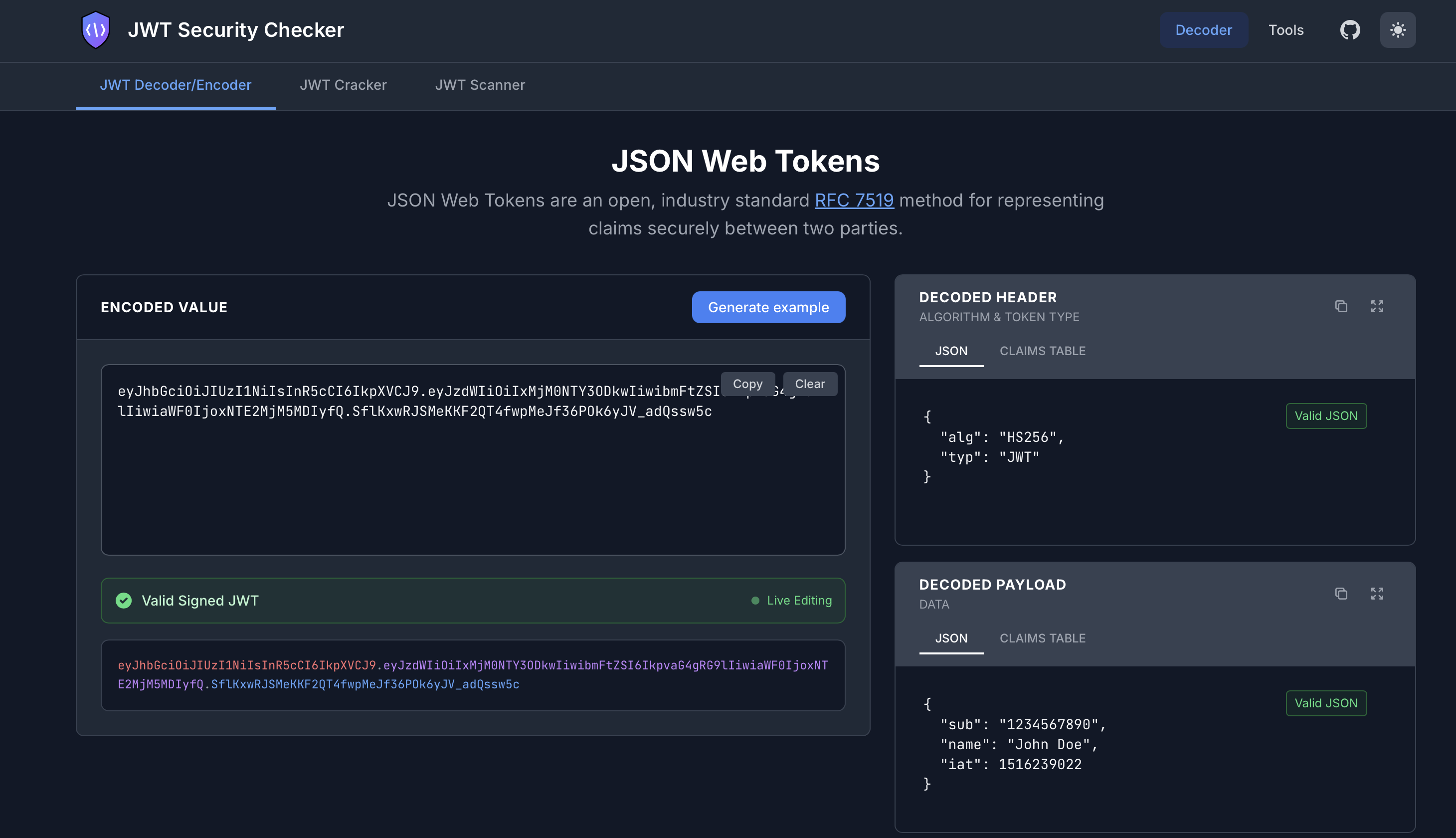JWT Security Checker screenshot